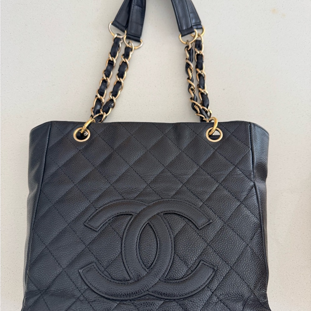 Vintage CHANEL mini tote black caviar leather with gold hardware